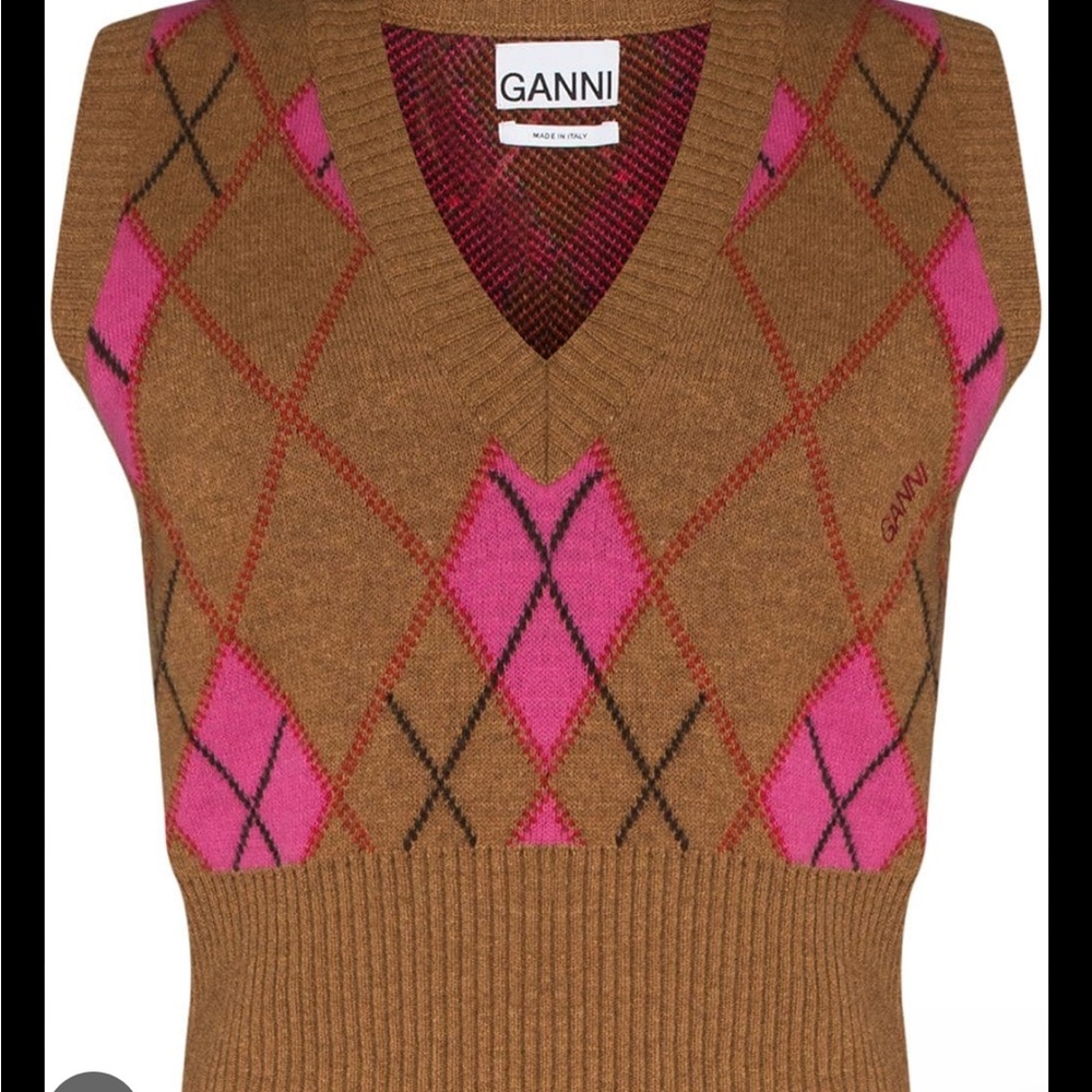 GANNI Women's Argyle Sweater Vest - Brown and Pink